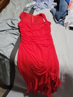 Red Ruffled Hem Sleeveless Women's Dress